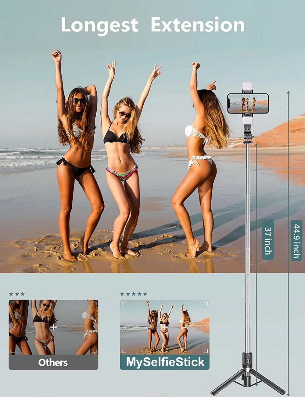 MySelfieStick Extended Selfie Stick With Bluetooth and Remote (Android, IOS)