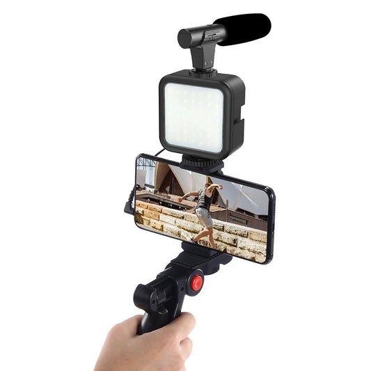 OnTheGo™ Portable Vlogging Kit with Light, Mic, Tripod, & Bluetooth Control for Cameras and Smartphones